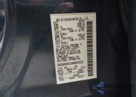 2004 Infiniti Qx56 z USA, uszkodzony, nr VIN 5N3AA08C04N804522